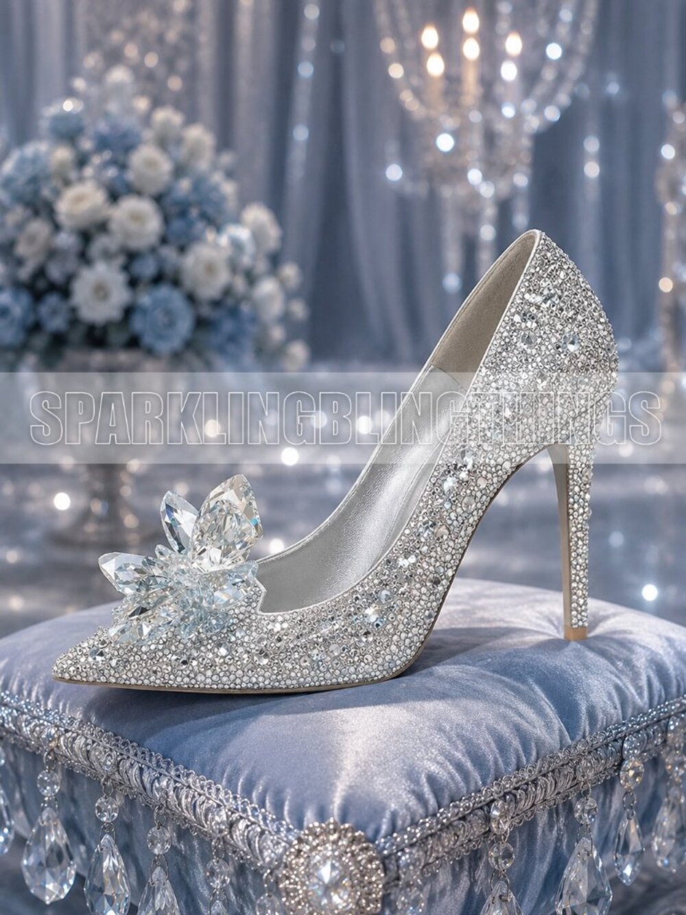 NWT Cinderella Shoes Sparkling Bling Crystal Rhinestones High Heel Pumps +Gift